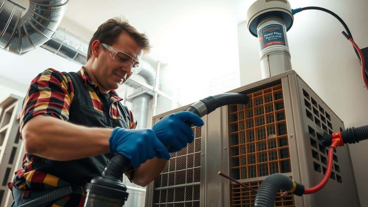 Technician cleaning HVAC components